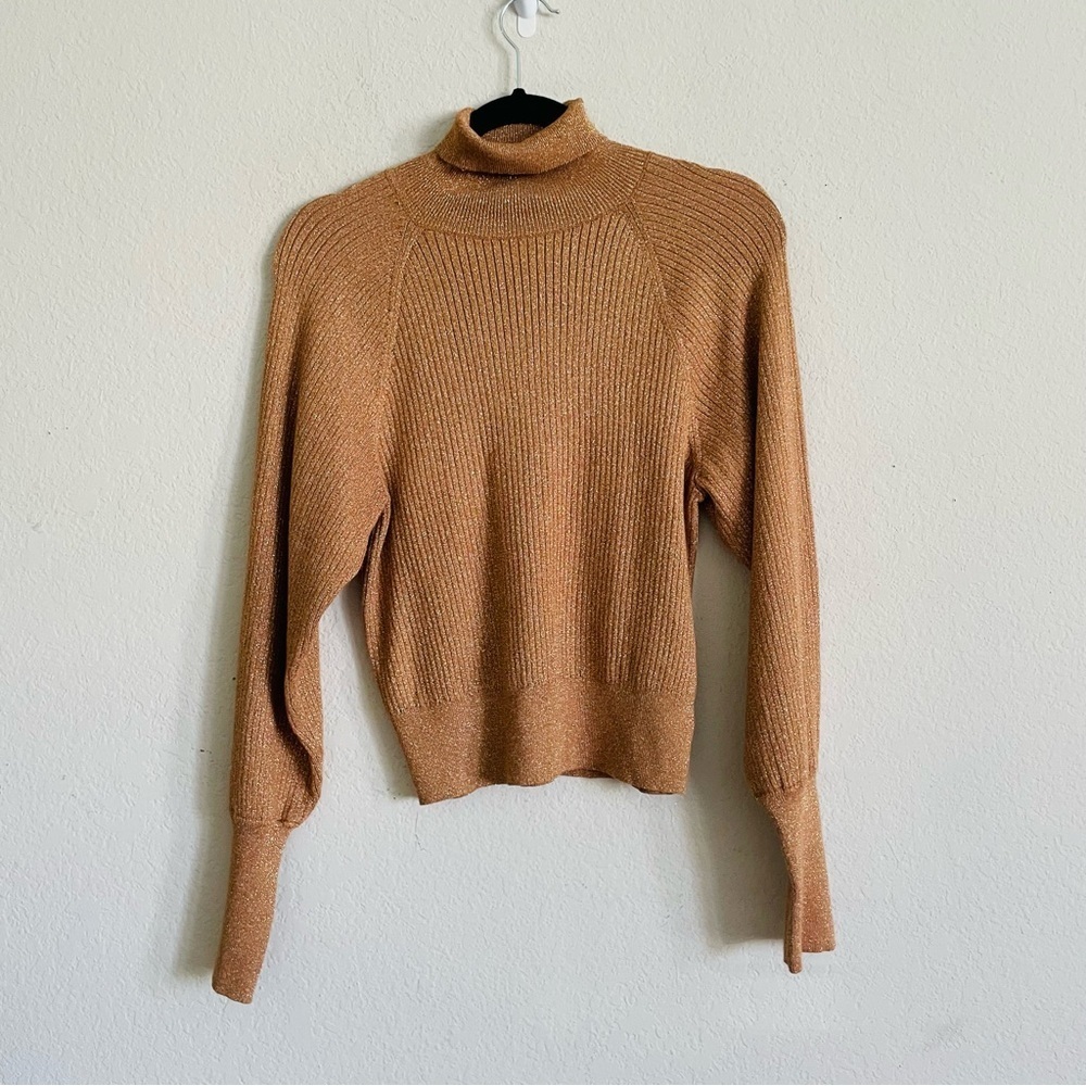 Scoop womans Cozy Turtleneck Sweater size M toffee gold metallic fall winter
